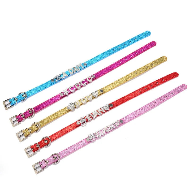 Personalized Id Dog Collars Rhinestone Dog Pendant Adjustable Puppy Kitten Neck Strap Anti-Lost Pet Cat Collars Dog Accessories
