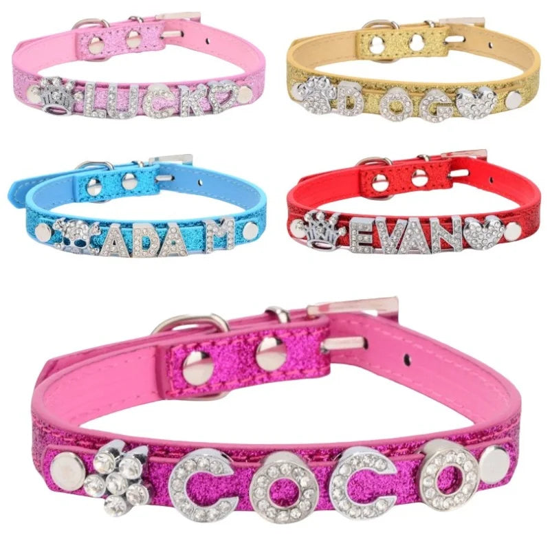 Personalized Id Dog Collars Rhinestone Dog Pendant Adjustable Puppy Kitten Neck Strap Anti-Lost Pet Cat Collars Dog Accessories